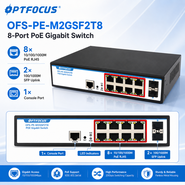 8 Port Gigabit PoE Switch 2 SFP L2 Managed Network Switch with VLAN QoS SNMP