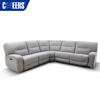 MANWAH CHEERS Sofá seccional reclinable eléctrico gris de tela de lujo de 5 plazas con salida de CA y Puerto USB para muebles de sala de estar