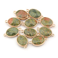 Hanpai Batu Alam Bentuk Oval Rose Quartz Mata Harimau Liontin Lubang Ganda Konektor Telinga Gelang Kalung Perhiasan