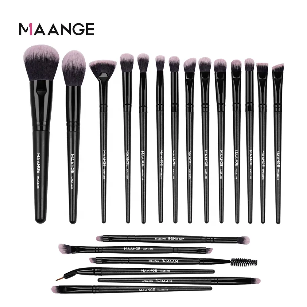 Maange high quality lip eye shadow cosmetic brush vegan Eco-friendly 20 pcs set black handle make up brushes
