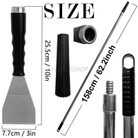 Grattoir courbé à poignée souple de 3 pouces et perche d'extension à 4 sections, spatule en acier inoxydable pour murs et sols