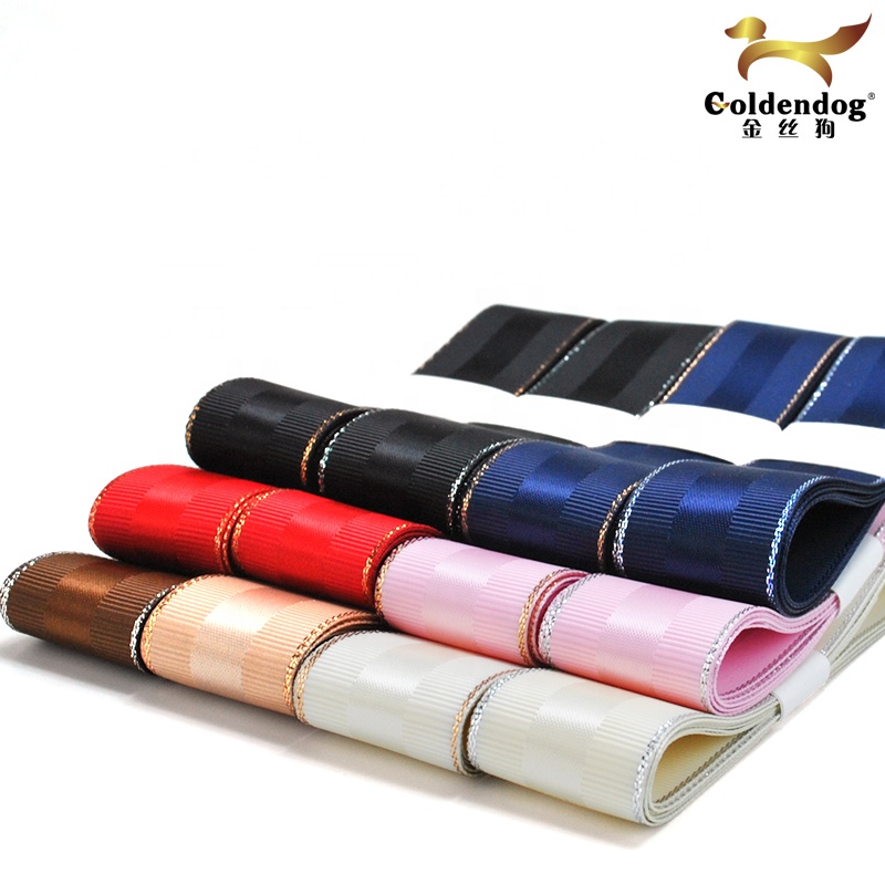 Personalized Fancy Decorative Grosgrain Gold or Silver Edge Satin Ribbon for Gift and Box Packaging