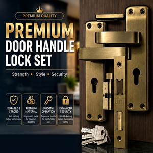 Juego de Manijas Modernas de Bronce para Puertas con Cerradura de Embutir, Palanca y Cilindro con Llave, Resistentes al Óxido, para Puertas Exteriores - Product Image 1