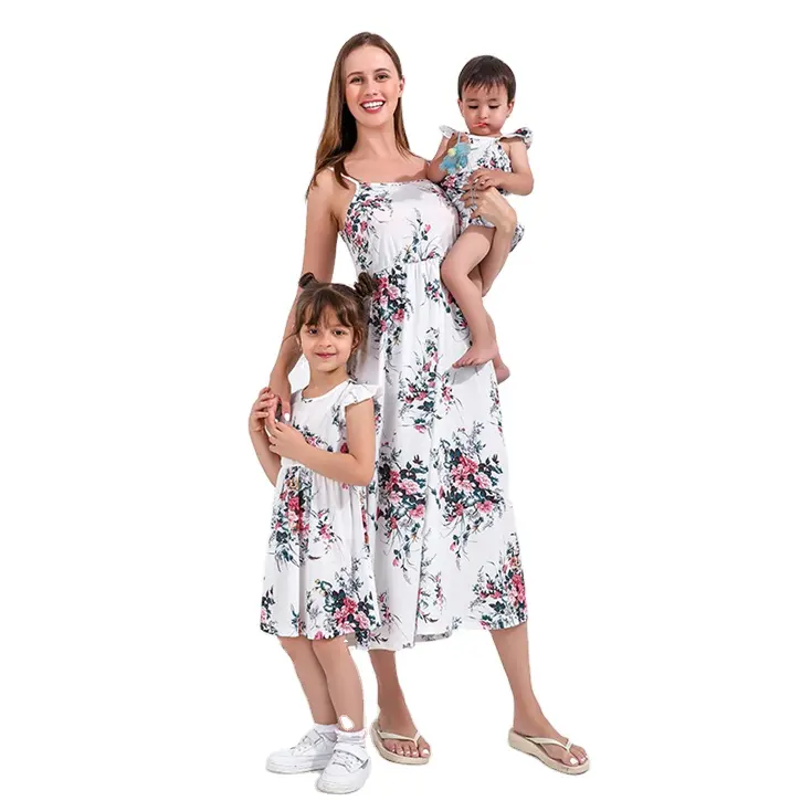 Matching Outfits Matching Party Dresses Mom and Me Dress 2023 Spring Summer for Family Mother and Daughter Printed Breathable