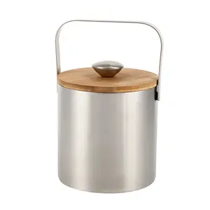 New design wood lid stainless steel ice bucket 1.3L ice bucket with stand