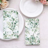 Assiettes en papier biodégradables jetables en gros et serviettes à motifs de feuilles vertes pour mariages, baby showers, goûters, fêtes de jardin, anniversaires