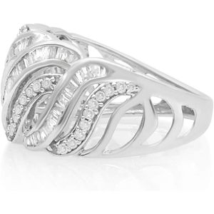 Anillo de cóctel con diamantes de 0,81 quilates, corte redondo y baguette, plata de ley 925, talla 7 para mujer, joyería para fiestas - Product Image 2