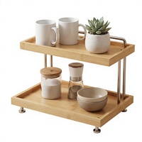 Étagère de rangement à deux niveaux en bambou antique, type sur pied, organisateur de table pour cuisine, salle de bain, bureau et usage domestique