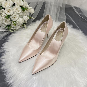 Zapatos de Novia para Boda, Verano, Exterior, Blancos, Tacones Altos para Mujer, Estilo Stiletto, Satén, Zapatos de Vestir, Champán, Zapatos de Dama de Honor - Product Image 1