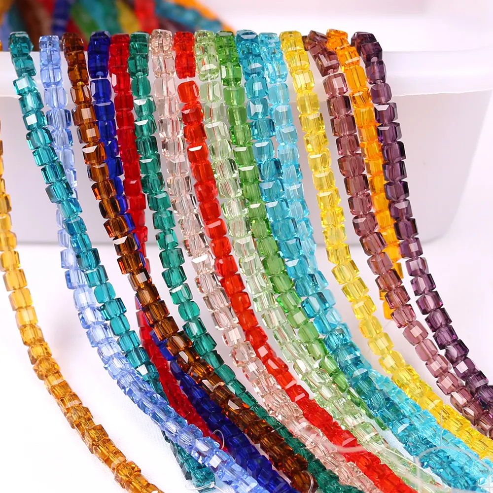 Faceted Square Glass Beads For Jewelry Making 2mm/3mm/4mm Crystal Beads For Necklace Decoration DIY Accessories 5strips/batch