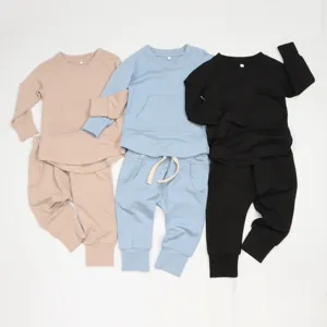 Bamboo fiber organic cotton baby long sleeved set kangaroo pocket top round neck baby clothing set bamboo clothing