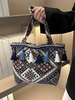 Nouveau Sac à Bandoulière Tendance, Sac Fourre-Tout Décontracté, Sac à Main Polyvalent Léger en Toile à Motifs Ethniques, Sac à Dos en Polyester et Peluche