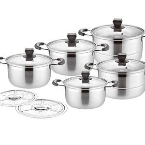 調理器具セット最新モダンな10ピースステンレス鋼ガラスカバー付きステンレス鋼蓋付き - Product Image 1