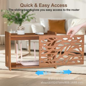 Wooden <b>Router</b> Storage <b>Box</b> Rectangle Brown Standing Type Cable Management <b>Box</b> For Desk And Living Room Use - Product Image 3