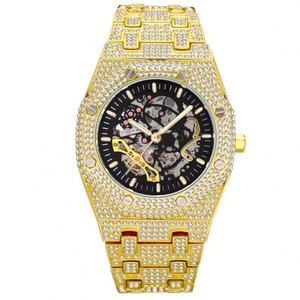 Reloj Mecánico de Esqueleto con Diamantes Completos para Hombre, Resistente al Agua, Luminoso, de Acero Inoxidable con Caja de Metal, Estilo Moneda de Negocios - Product Image 2
