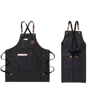High Quality Unisex Waterproof Canvas <b>Leather</b> Accessories <b>Apron</b> Customized Logo Printing Wholesales Restaurant & Bar Uniforms - Product Image 4