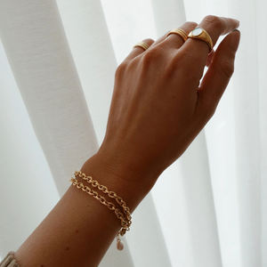 Vnox — bague de déclaration avec coquille naturelle, anneau de luxe ovale en acier inoxydable plaqué or 18 carats, perle, bijoux magnifiques - Product Image 2