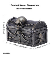 Coffret au trésor miniature en résine personnalisée OEM, crâne de pirate viking en relief, décoration d'intérieur, boîte de rangement