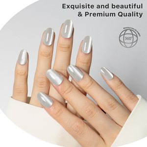 AIERFEI 24 pièces Ongles à presser ovales effet œil de chat, <span class=keywords><strong>gris</strong></span> <span class=keywords><strong>clair</strong></span> givré, haute qualité, fabricant en gros - Product Image 2