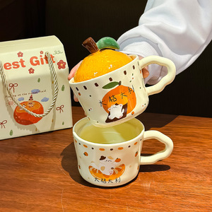 แก้วเซรามิคลายแมวสีส้มพร้อมฝาปิด แก้วเดี่ยว ลายการ์ตูน ของขวัญสำหรับเด็กผู้หญิง ของขวัญวันเกิด - Product Image 3