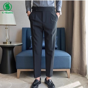 <span class=keywords><strong>Pantalon</strong></span> de travail à boucle <span class=keywords><strong>taille</strong></span> haute pour hommes <span class=keywords><strong>Pantalon</strong></span> droit ample sans fer avec bouton <span class=keywords><strong>Pantalon</strong></span> de costume pour hommes - Product Image 5