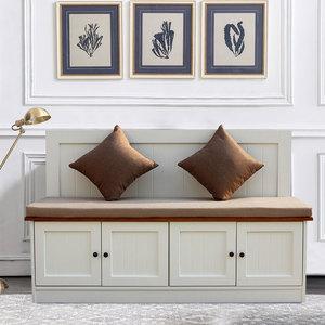 Mediterranean L Shape Solid Wood Home Kitchen Cushion <strong>Storage</strong> Wall <strong>Dining</strong> <strong>Bench</strong> With Back - Product Image 2