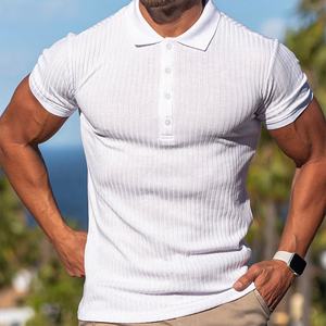 Chemises de golf anti-rides pour hommes de <span class=keywords><strong>grande</strong></span> <span class=keywords><strong>taille</strong></span> T-shirts musculaires en tricot côtelé Chemisier à col Vêtements d'entraînement Chemise <span class=keywords><strong>Homme</strong></span> Polo Shirt - Product Image 2