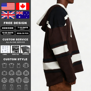 Sweat-shirt à capuche pour homme de haute qualité, coupé et cousu, style streetwear oversize à rayures, vente en gros d'usine - Product Image 2