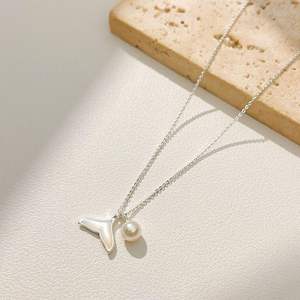 Collier pendentif queue de poisson en argent, chaîne de bijoux avec breloque perle pour femme, cadeau - Product Image 3