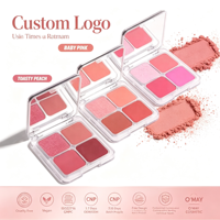 Palette de fards à joues minéraux imperméables 4 couleurs en gros pour OEM, personnalisation de marque privée, fard à joues en poudre pressée de haute qualité