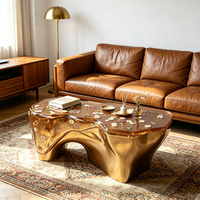 Table basse/à thé artisanale traditionnelle en résine écologique durable avec fleurs séchées, style antique, pour salon ou usage commercial
