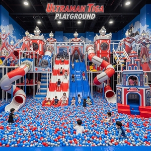 สนามเด็กเล่นในร่มสไตล์ซูเปอร์แมน อุปกรณ์สวนสนุกสำหรับเด็ก พร้อมสไลเดอร์ บ่อบอล และเกมต่างๆ - Product Image 6