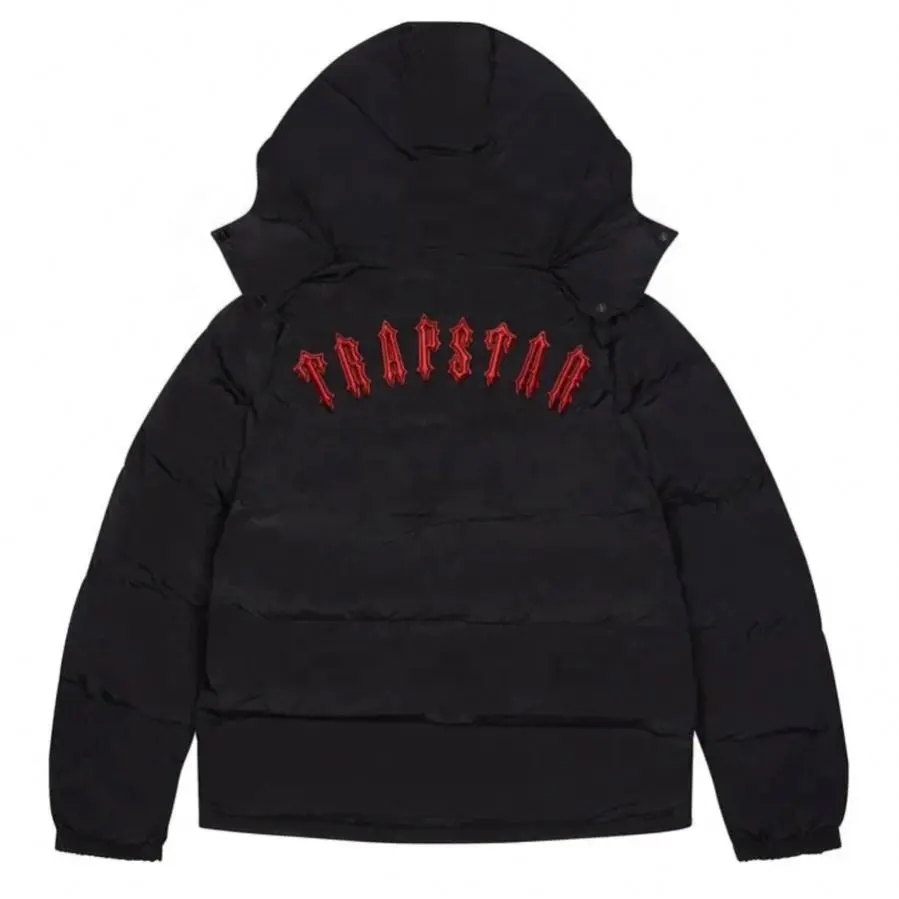 पुरुषों की सर्दी में गर्म Trapstar लंदन हूडि Detachable Hooded नीचे जैकेट-काले, लाल शीर्ष गुणवत्ता कशीदाकारी पत्र कोट