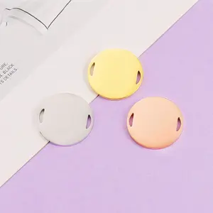 Stainless Steel 20mm Blank Round Double Holes Charm Pendants Circles Disc Tags Link Connector Jewelry Makings pendant accessory