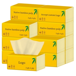 Serviettes de <span class=keywords><strong>table</strong></span> jetables en papier 3 plis, en pâte de bois vierge et de bambou, gaufrées motif floral, avec logo personnalisé, en boîte, taille sur mesure, vente en gros - Product Image 1