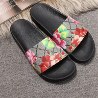 Sandales plates de vacances en cuir véritable à imprimé floral pour couples, sandales de plage d'été, tongs plates de luxe de créateur