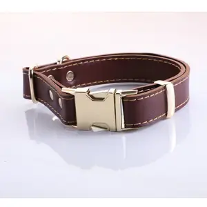 Factory Customized Pet Collar Luxury Dog Collars Pu Leather Gold Buckle High-End Cowhide Dog Collar And Leash Set