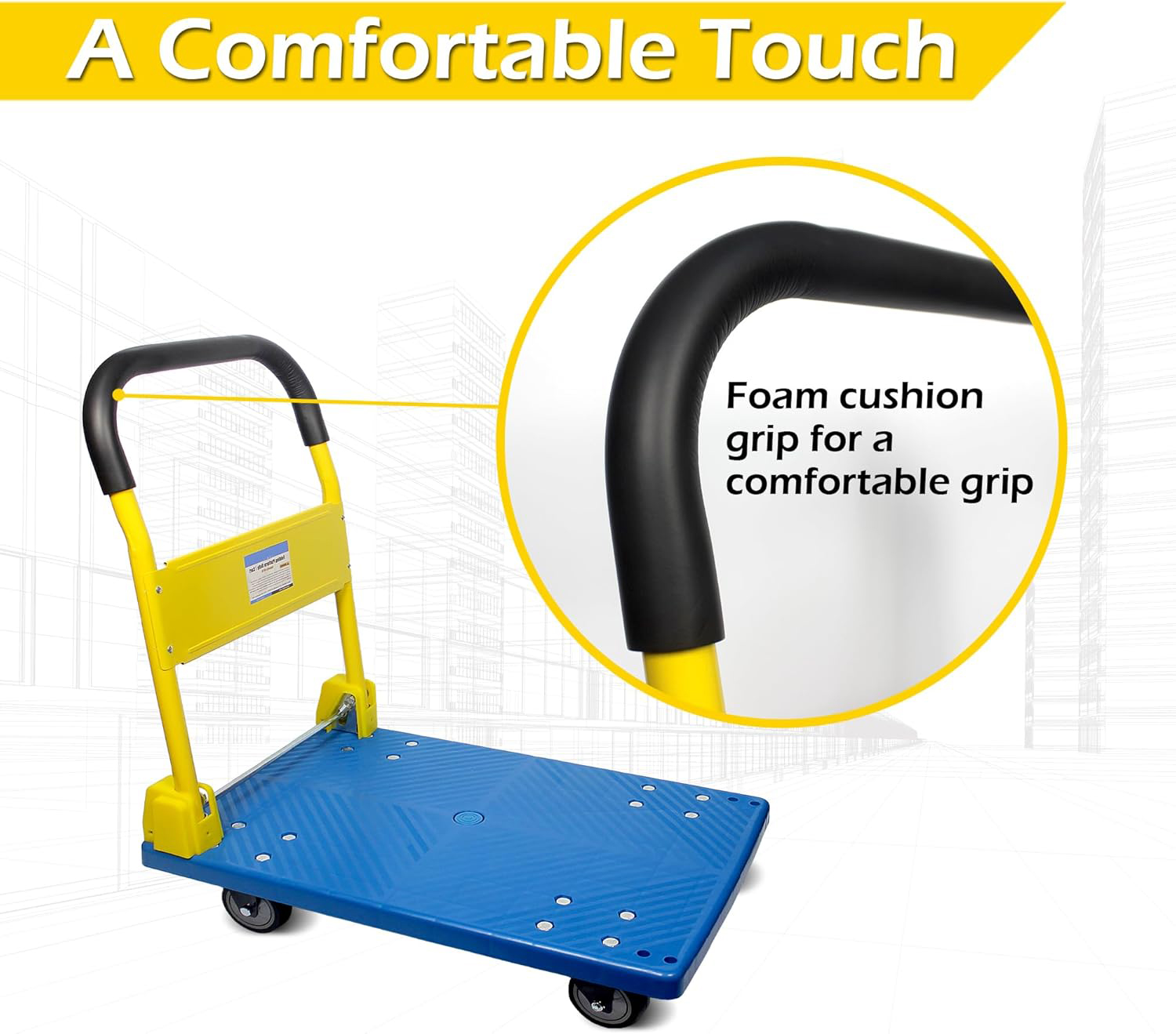 Heavy Duty Foldable Push Hand Cart 360 Degree Swivel Iron Wheels Steel Platform Truck Cart for Loading and Storage