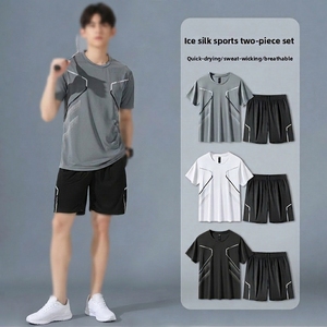 Conjunto Deportivo de Bádminton de Poliéster a Rayas de Secado Rápido para Verano, para Hombre/Mujer, para Correr al Aire Libre, Camiseta Deportiva de Manga Corta - Product Image 2
