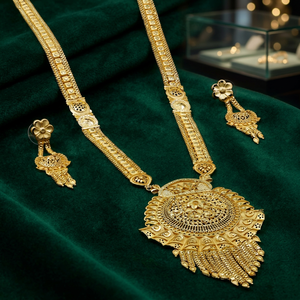 ชุดเครื่องประดับทองชุบไมครอนลายดอกไม้ 14K 18K 24K ทองเหลือง ชุดสร้อยคอยาวแบบดั้งเดิม สร้อยคอแฟชั่น ขายส่ง - Product Image 1