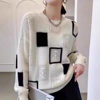 Pull ample pour femme, col rond, manches longues, en polyester, tricoté, confortable, minimaliste, moderne, pour le bureau, les trajets quotidiens, OEM