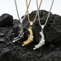 Collier pendentif pistolet en acier inoxydable plaqué or style punk vintage, bijoux rétro tendance pour homme, cadeau pour garçons