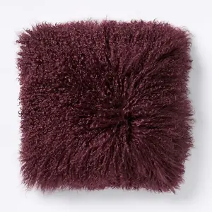 Long Curly Luxury Series Soft Mongolian Lamb Fur Throw Pillow Cover Decorative Square Real Fur Pillow Case for Chair Sofa