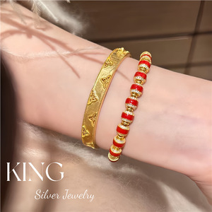 Brazalete de Plata de Ley con Flores y Hilo Dorado, Diseño Calado, Regalo para Mujer - Product Image 4