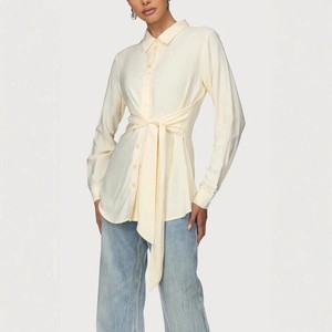 Hồi giáo của phụ nữ Dresses quần áo abaya DRESS Robe modeste Áo Sơ Mi Blouse bất đối xứng Side Tie nút xuống <span class=keywords><strong>Top</strong></span> Đen khiêm tốn <span class=keywords><strong>Top</strong></span> - Product Image 5