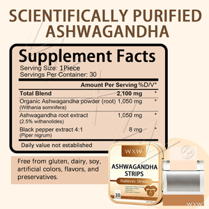아슈와간다 경구 필름 스트립 빠른 작용 적응증강 지원 즉시 용해 무설탕 & 비건 - Product Image 2