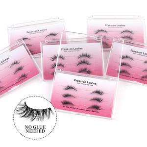 Faux cils pré-encollés en gros, demi-cils sans colle, emballage personnalisé, cils à presser, fournitures de cils naturels en bande - Product Image 2