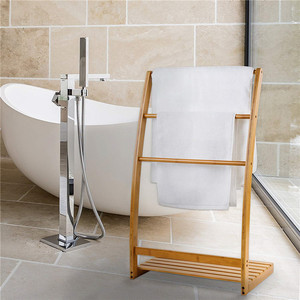 Bamboo Towel Rack 3 <b>Bars</b> <b>Freestanding</b> Organizer Shelf Minimalist Design For Bathroom Use - Product Image 1