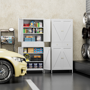 Tall Kitchen Pantry with 4 Doors 2 Drawer Freestanding Pantry Cupboard <strong>White</strong> <strong>Storage</strong> <strong>Cabinet</strong> for Dining Room Office - Product Image 6