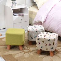 Pouf Kecil Berbahan Kain Putih, Bangku Bulat Kulit, Ottoman